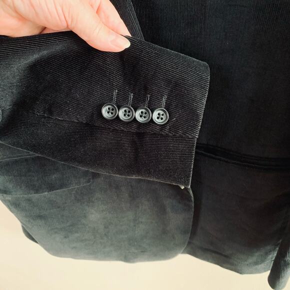 Stafford 48 Reg Classic Black Corduroy Sport Coat Blazer Jacket Elbow Patches - Picture 10 of 16
